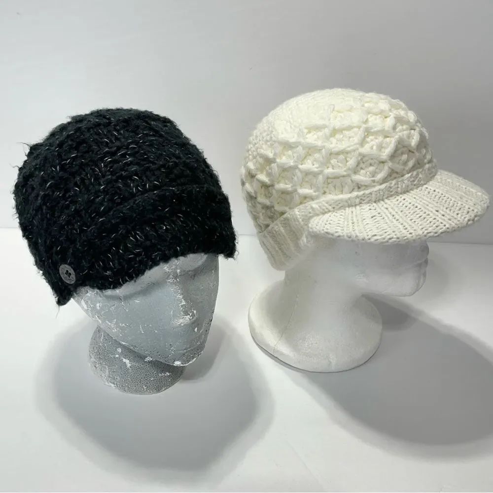 Dakine Knit Hat Lot of Two Black and White Knit Caps